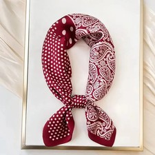 Square Satin Scarf Dot Print Neckerchief Purse Tie Women Hair Head Wrap Band