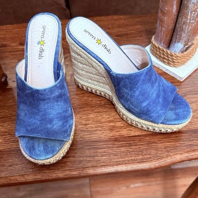 Seven Dials ''Shania'' Sz 5 1/2 Espadrille Wedge Sandal Blue/Fabric denim color