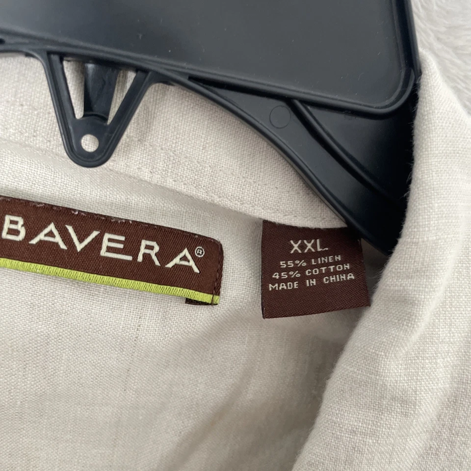 Cubavera Men Button Shirt Solid Beige 2XL Linen Blend Short Sleeve Collar Pocket - Image 3 of 4