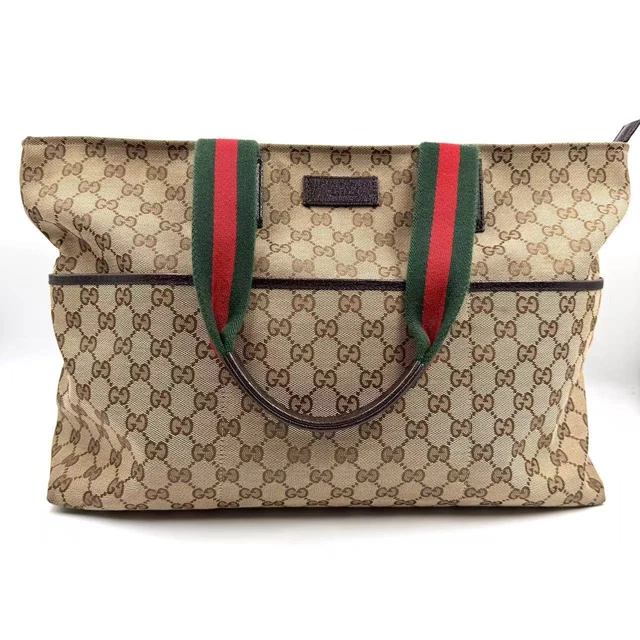11.05 030 GUCCI GG Canvas Web Sherry Line Tote Bag