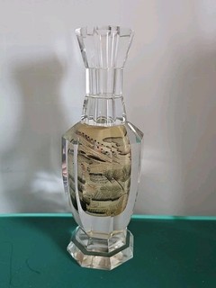 Beautiful Heavy Vintage Asian Reverse Painted Glass Bud Vase