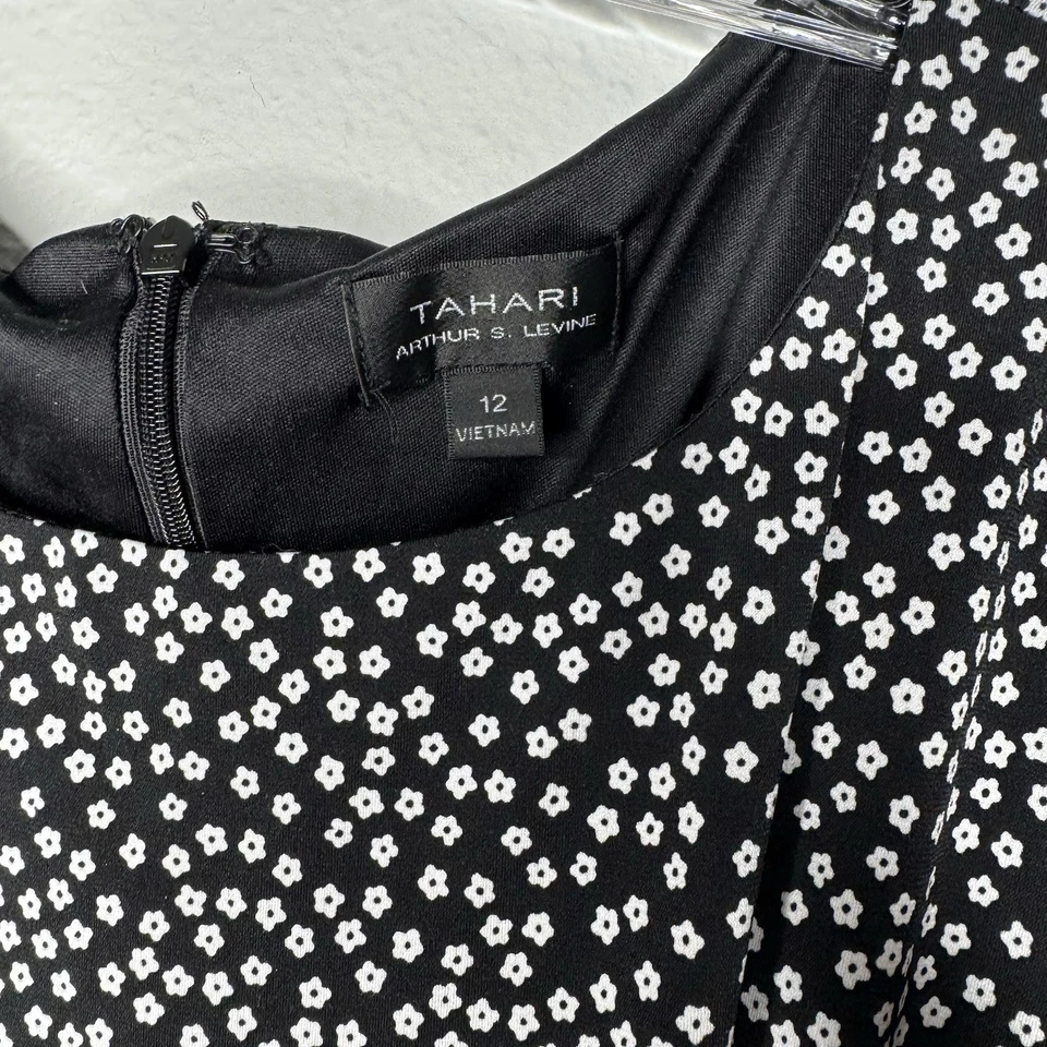 Tahari Arthur S Levine Black & White Floral Crop Jumpsuit Wide Leg Tank Size 12 - Image 4 of 4