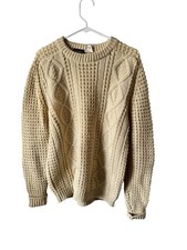 VTG Gaeltarra Sweater 100 Wool Irish Ivory Mens Large Fisherman Cable Knit Aran