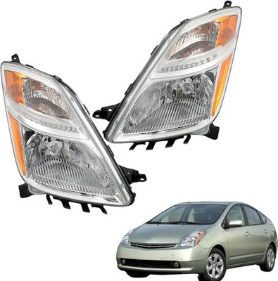 Fit 2006-2009 Toyota Prius Clear Headlights Halogen Head Lamps Assembly L+R Pair
