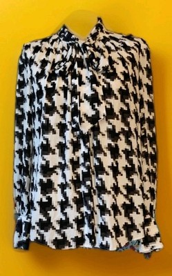 Worthington NWT Women's Medium Hounds tooth Black And White blouse W/Neck Tie