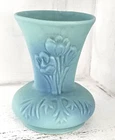 Vtg Van Briggle Pottery Turquoise Blue Matte Tulip/Crocus Relief Vase Colo Spgs