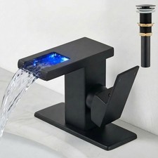 Grifo De Ba o Con Luz LED RGB Negro Mate Moderno Mezcladora Llave Para Lavamanos