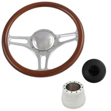 Walnut Half-wrapped 14 9-bolt 3-spoke Steering Wheel Kit W Plastic Horn Button