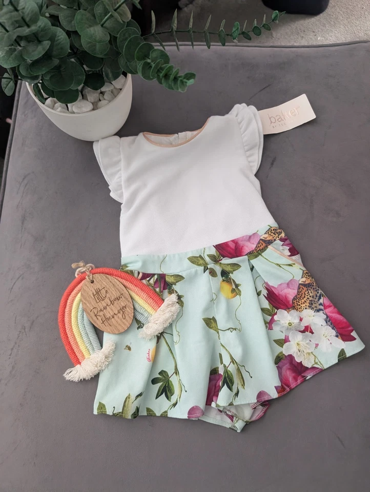 New Ted Baker Baby Girls Playsuit Floral Summer Bows Floaty 12-18m Gift Spring - Image 4 of 4