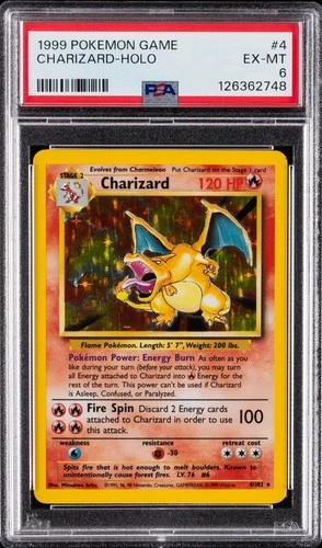 1999 POKEMON BASE SET UNLIMITED #4 CHARIZARD-HOLO PSA 6