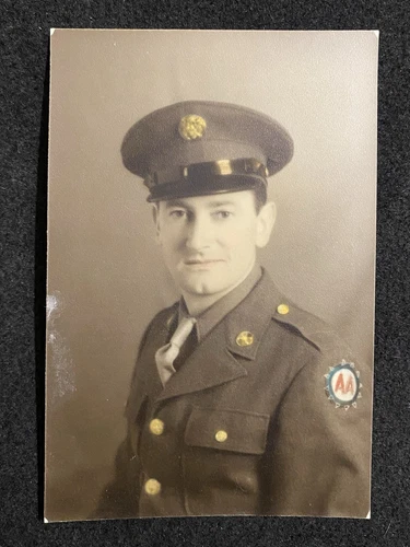 WW2 Military Army Man In Uniform Anti Aircraft Soldier Antique Snapshot Photo