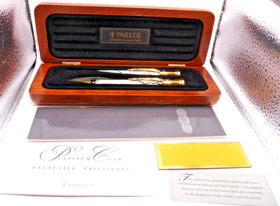 Parker Vintage Black and Pearl Dufold Ball Pen and Pencil Set--New in box