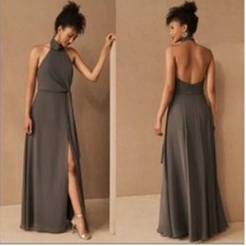 Sophisticated Halter Neck Maxi Dress with Side Slit Elegant Evening Formal Gown