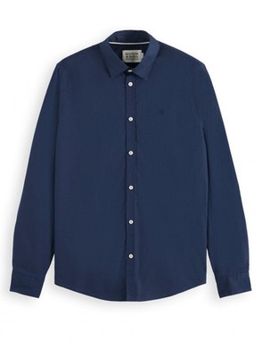 Scotch & Soda Baumwoll Popeline Stretch Langarm Shirt Navy