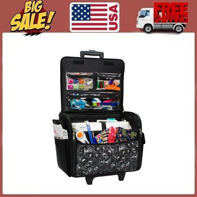 Rolling Sewing Machine Tote Case 21 Storage Spaces Portable Bag Carry Handle