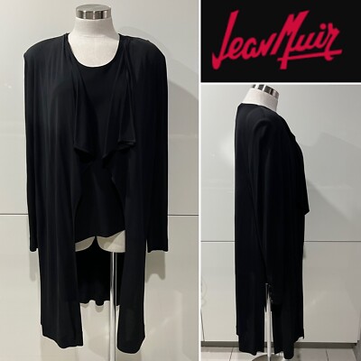 JEAN MUIR LONDON Black Crepe Knit Jersey Drape Open Long