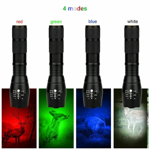 Multi-Color Rechargeable Flashlight 4 Color in 1 LED White Blue Green Red Light - Picture 6 of 10