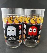 Vintage 1980/80's Bally Midway Mfg Co. Pac-Man Drinking Glasses 16 Oz Set 2