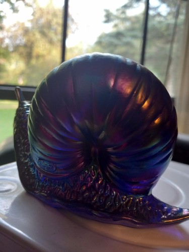 Vintage Fenton Carnival Cobalt Blue Snail Figurine Art Glass Paperweight - Picture 7 of 11