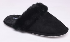 Ladies FUR LINED Slippers Size 3 to 8 UK  WOMENS SLIP ON FAUX SUEDE MULE SLIPPER