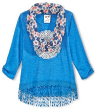  34 Belle Du Jour Girls' 2-Piece Scarf Long Sleeve Tee Set, Blue , Size M