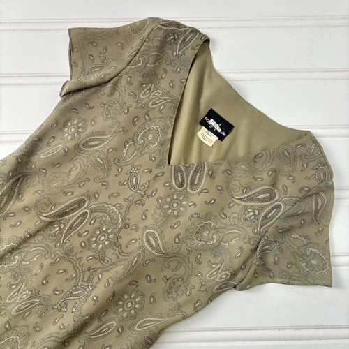 Vintage Paisley Print Maxi Dress V-Neck Short Sleeves Bandana Olive Green 90s y2 - Picture 11 of 11