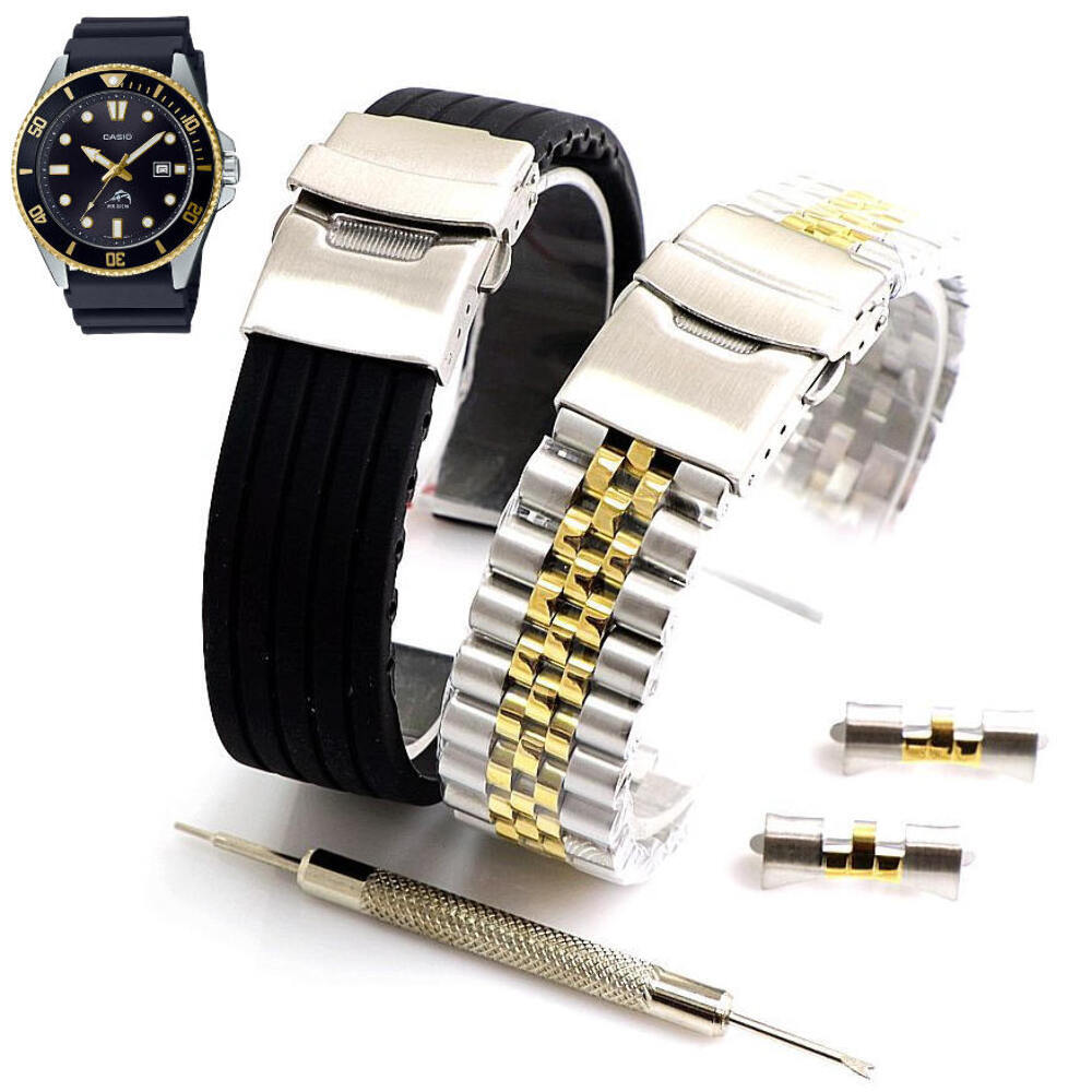 Steel & Rubber Replacement Watch Band Fits Casio DURO MDV-106