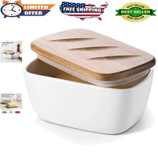 Ceramic Butter Dish with Lid - 6.5" Large White Butter Keeper for 3 Sticks, S...
