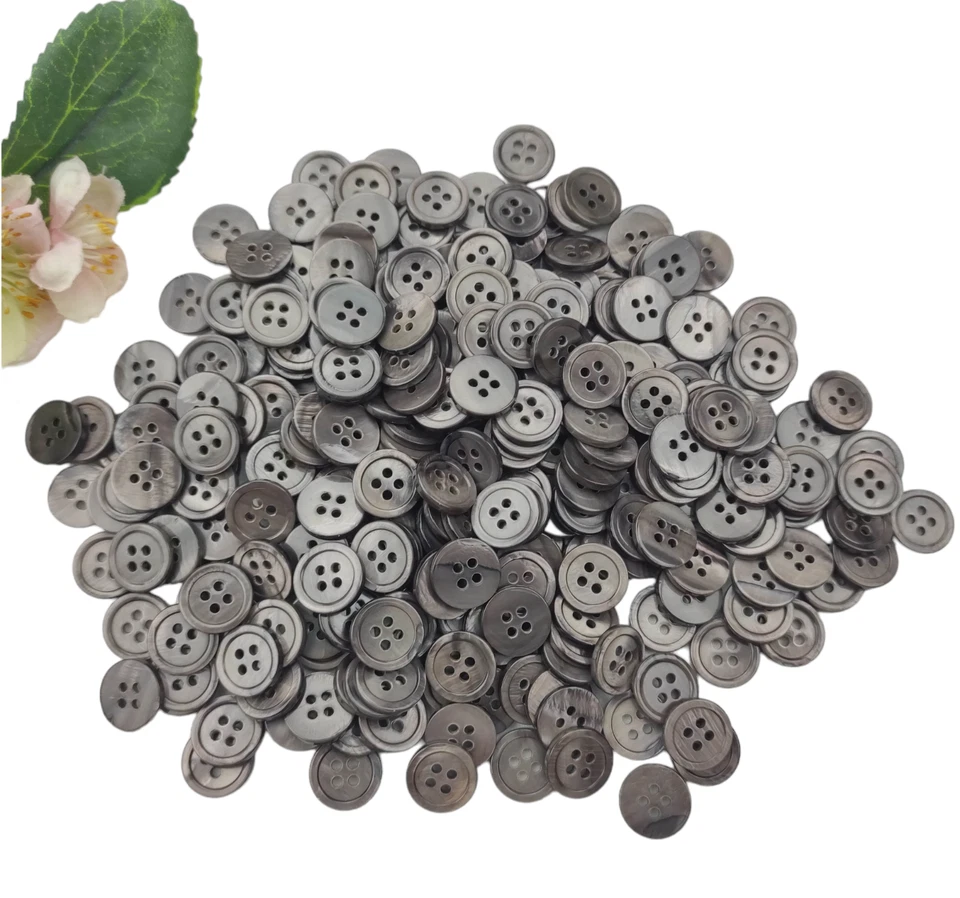 4 Knöpfe rund Perlmutt 15mm anthrazit schwarz Muscheln Rand Knopf Jacke Damen - Bild 4 von 4