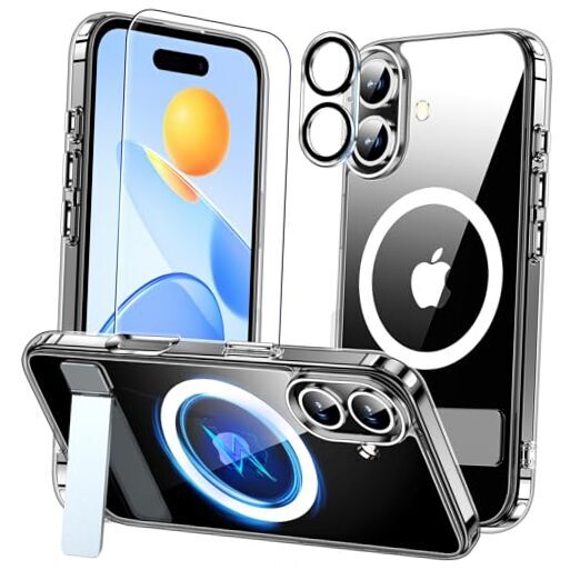 for iPhone 16 Case with Kickstand,1*Screen Protector,[Compatible with Magsafe]