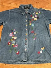 Silver Threads Button Up Shirt Womens Blue De...