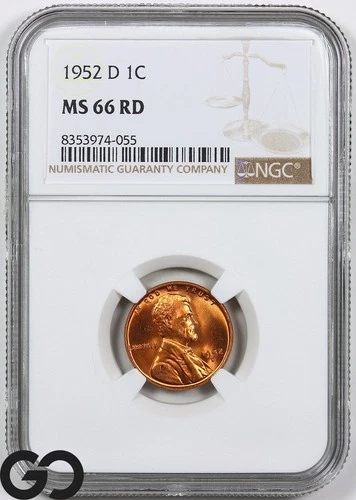 1952-D Lincoln Cent Wheat Red Penny, NGC MS-66 RD ** Lustrous Beauty!