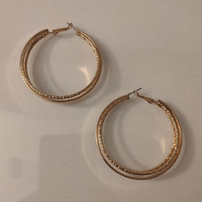 Gold Tone Textured Round Hoop Earrings Metal ...