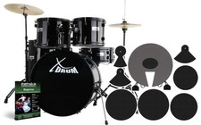 Batteria Acustica Completa 22" Piatti Sgabello Hardware Bachette Sordina Nera