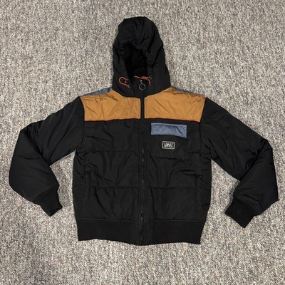 Vans Jacket Mens Small Black Brown MTE Hooded Puffer Quilted Winter Coat