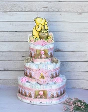 3 Tier Winnie The Pooh Diaper Cake Baby Shower Girl