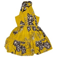 Jaase Floral Yellow Sun Dress Small Open Back High Neck Boho Vacation