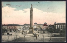 Darmstadt, Louisenplatz mit Ludwigsäule und Strassenbahn, Ansichtskarte 1907 