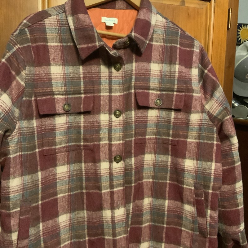 Sundance muted plaid wool blend jacket with quilted lining size XL