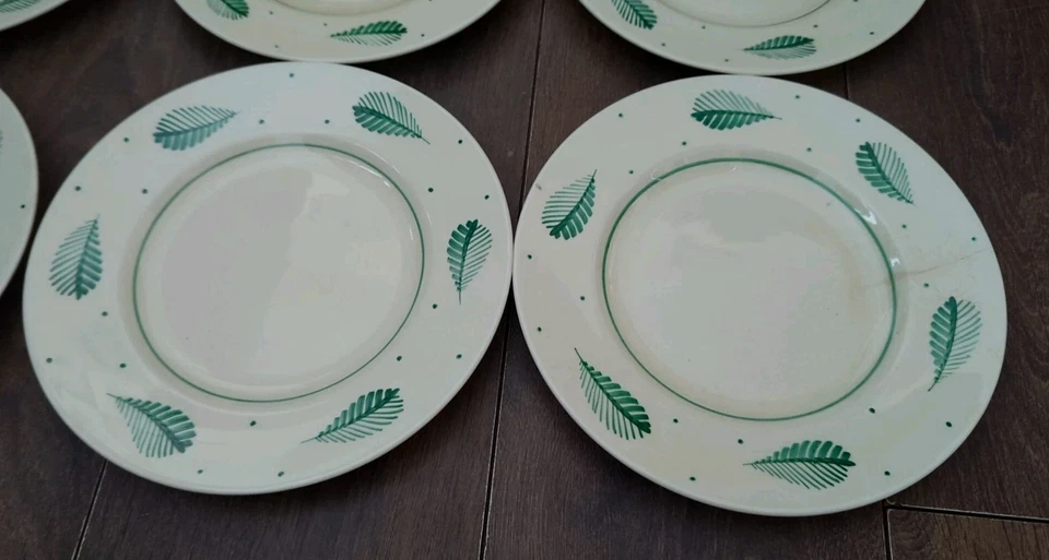 Set of 6x Vintage 1930s Art Deco Susie Cooper 10" Dinner Plates Green Leaf/Spot - Image 2 of 4