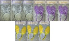 9pk Easter Headband Bunny Ears - 3 White, 3 Purple, 3 Yellow