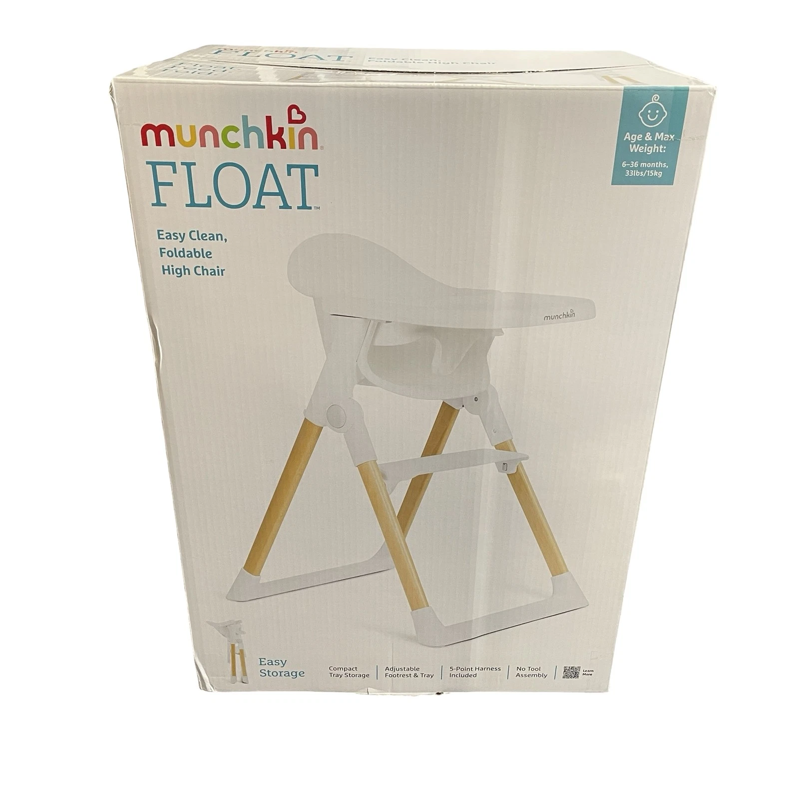 Munchkin Float Easy Clean 34" Foldable Infant and Toddler High Chair in White