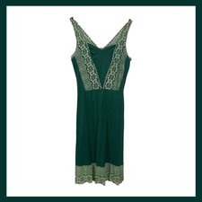 VTG Teal Green Lace Trim Slip Dress Sleeveless Lingerie Nightgown Embroidered
