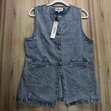 Vigoss Denim Vest Womens L Blue Jean Tunic Bu...