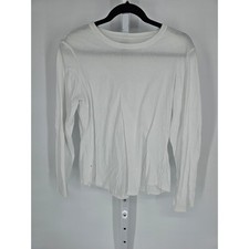 Hanes Women's Round Neck White Long Sleeve Casual Tee Top Size XL