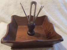 Vintage~Square~Wood Nut Cracker Set~Bowl & Tools