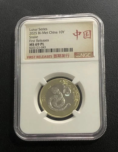 2025 China 10YUAN Lunar Series Snake Copper Coin NGC MS69 PL First Releases