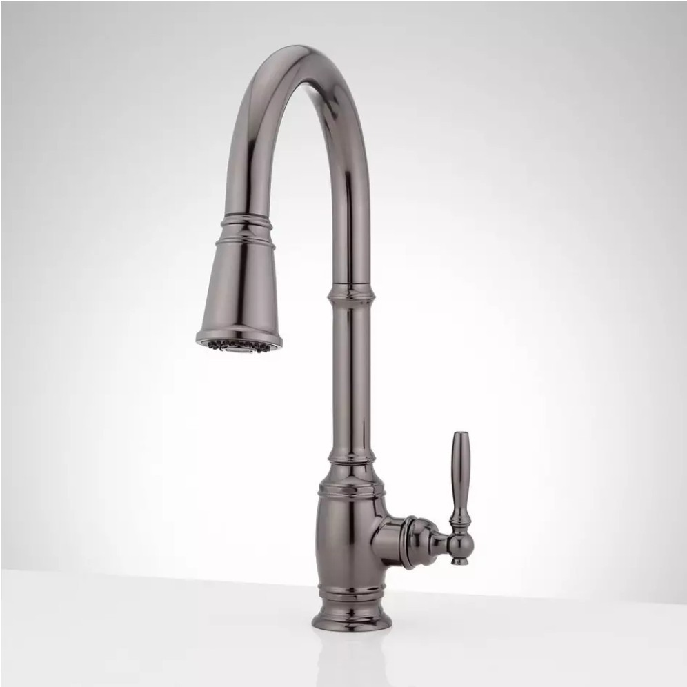 NEW Signature Hardware Finnian Gunmetal Pull Down Kitchen Faucet W Deck Plate