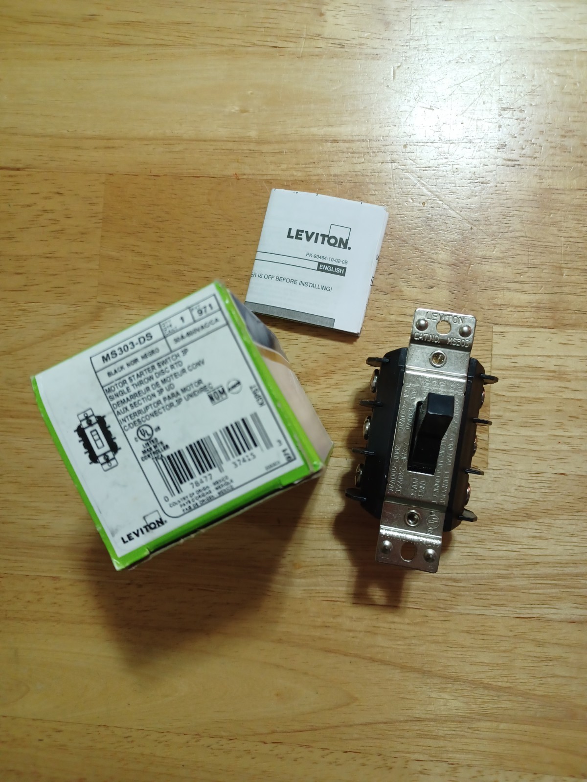 Leviton MS303-DS 30 Amp 600 Volt, 3 Pole Motor Starter Switch -Black