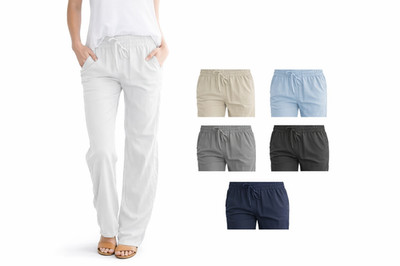 Damen Leinen Baumwoll Hose Kordelzug Elastisch Locker Sommer Casual